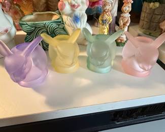 Vintage Frosted Pastel Glass Bunny Candle Holders