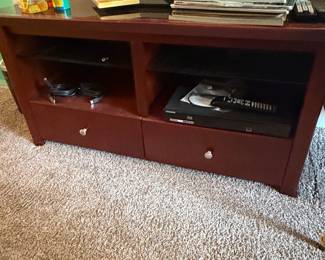 Dark Cherry Finish Media Console with Drawers and Shelves