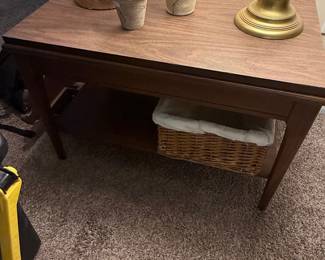 Vintage Mid-Century Modern Mersman End Table with Woven Basket