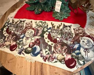 Vintage Christmas Cats Tapestry Table Runner