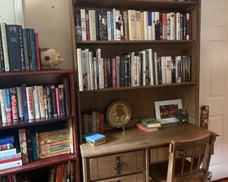 Vintage Wooden Bookshelf and Desk Set