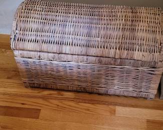 Vintage Woven Wicker Storage Trunk with Curved Lid