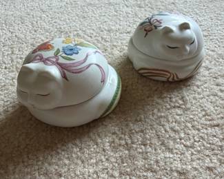 Vintage Prestige Ceramic Sleeping Cat Trinket Boxes with Candles