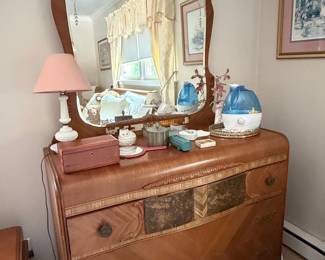 Vintage Art Deco Waterfall Vanity Dresser with Mirror
