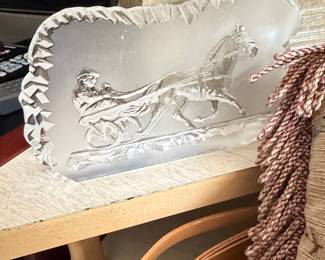 Nybro Sweden Frosted Glass Horse-Drawn Carriage Figurine