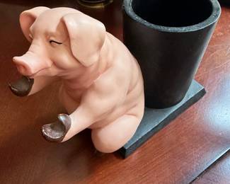 Pig Figurine Pen Holder