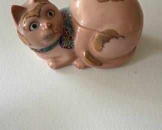 Vintage Fitz & Floyd Pink Porcelain Cat Figurine with Floral Detail