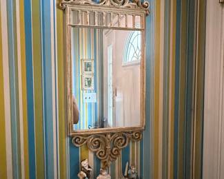 Vintage Ornate Gilt Wood Wall Mirror with Shelf