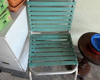 Vintage Teal Vinyl Strap Aluminum Lawn Chair