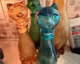 Vintage Empoli Glass Cat Decanters Set of 4