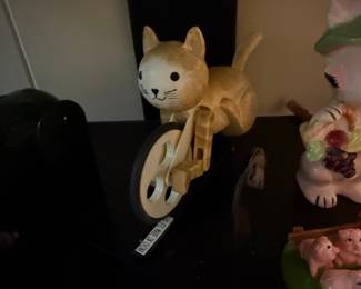 Vintage Wooden Cat on Tricycle Figurine - "Made in China"