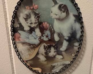 Vintage C. Reichert "Mischievous Kittens" Lithograph in Ornate Frame