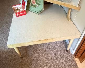 Vintage Two-Tiered Side Table with Hand-Painted Floral Tray