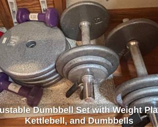 Adjustable Dumbbell Set with Weight Plates, Kettlebell, and Dumbbells