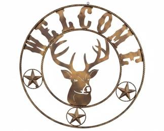 Metal Deer Welcome Sign with Stars and Rope Border