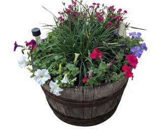 Wooden Barrel Planter with Assorted Flowers