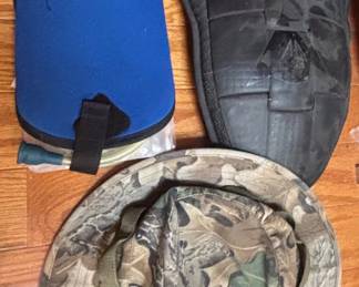Outdoor Gear Bundle Camo Hat, Blue Insulated Sleeve, Black Protective Pad