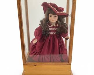 Victorian Style Porcelain Doll in Display Case