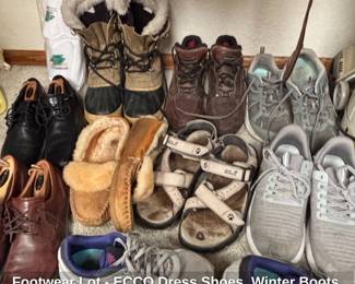 Footwear Lot ECCO Dress Shoes, Winter Boots, Sneakers, Sandals, Slippers