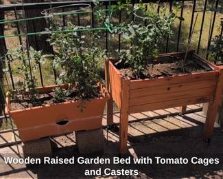 Wooden Raised Garden Bed with Tomato Cages and Casters