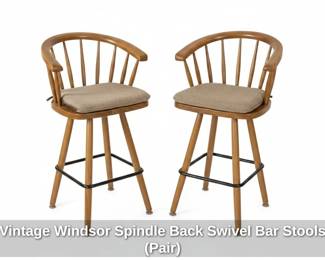 Vintage Windsor Spindle Back Swivel Bar Stools Pair