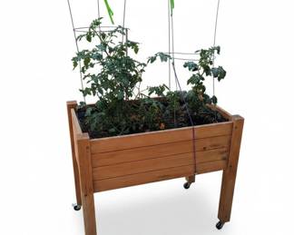 Wooden Raised Garden Bed with Wheels and Rectangular Terracotta Planter second image