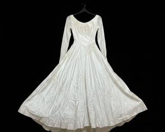 Vintage s Satin Wedding Dress with Beading and Lace Appliques third image