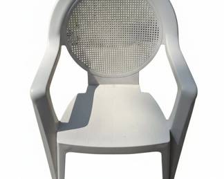 White Grosfillex Plastic Patio Chair with Cane Pattern Back