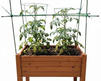 Wooden Raised Garden Bed with Tomato Cages and Casters second image