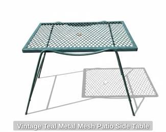 Vintage Teal Metal Mesh Patio Side Table