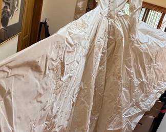 Vintage s Satin Wedding Dress with Beading and Lace Appliques fourth image