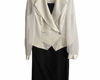 Womens TwoPiece Outfit Black Jumpsuit with Floral Top and Black Sheath Dress with White Satin and Organza Jacket second image