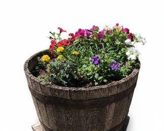 Oak Half Whiskey Barrel Planter with Flowers