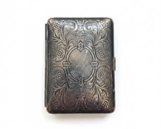 Antique Silver Cigarette Case with Floral Engraving