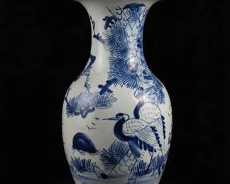 Blue and White Crane and Pine Tree Vase