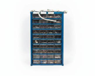 Vintage AkroMils Blue Metal Parts Organizer Cabinet with Drawers