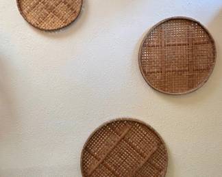 Set of Woven Bamboo Wall Baskets or Trays