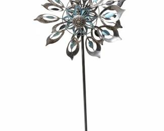 Metal Flower Wind Spinner with Blue Accents