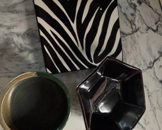 Zebra Print Box and Arcoroc Octime Black Glass Bowls