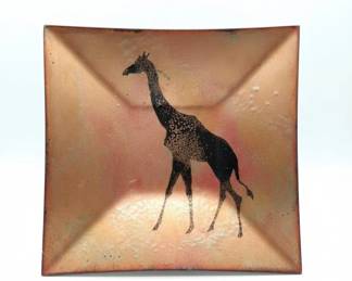 Enameled Copper Dish with Giraffe Motif
