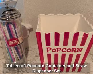 Tablecraft Popcorn Container and Straw Dispenser Set