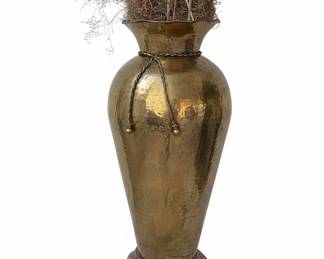 Large Brass Vase with Dried Floral Arrangement and Decorative Cord second image