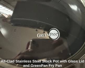 AllClad Stainless Steel Stock Pot with Glass Lid and GreenPan Fry Pan third image