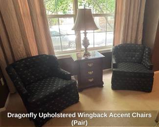 Dragonfly Upholstered Wingback Accent Chairs Pair