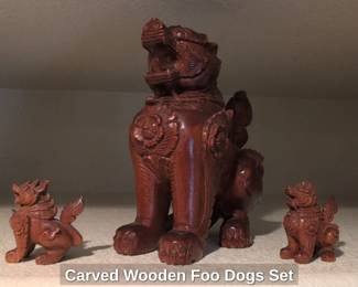 Carved Wooden Foo Dogs Set