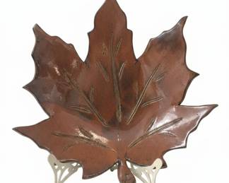 Ceramic Maple Leaf Dish with Abstract Stand