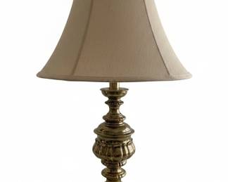 Brass Urn Table Lamp with Mahogany Drawer End Table third image