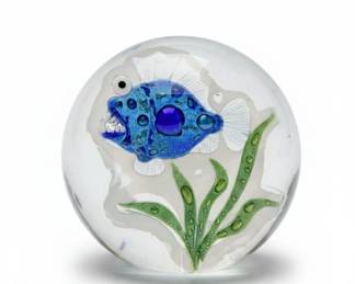 Glass Paperweight with Blue Fish third image