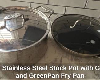 AllClad Stainless Steel Stock Pot with Glass Lid and GreenPan Fry Pan