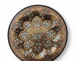 Vintage Middle Eastern Inlaid Wall Plate Copper, Silver  Brass Tray